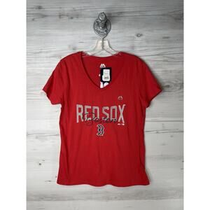 Boston Red Sox Shirt Womens Medium Red MLB Baseball V Neck Graphic Tee Top